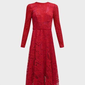 Tadashi Shoji Red Handkerchief Hem Midi Dress